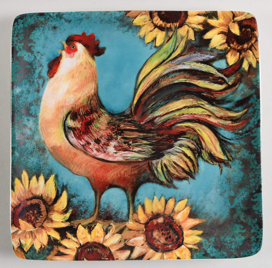 Sunflower Rooster Square Dinner Plate by Certified International-1
