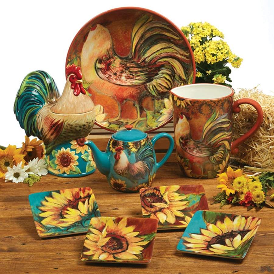 Sunflower Rooster Square Canape Plate by Certified International-1