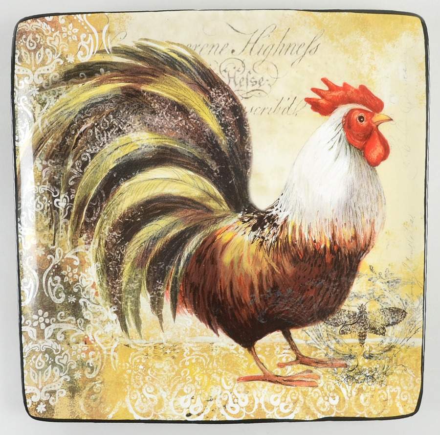 Vintage Rooster 12" Square Serving Platter by Certified International-1