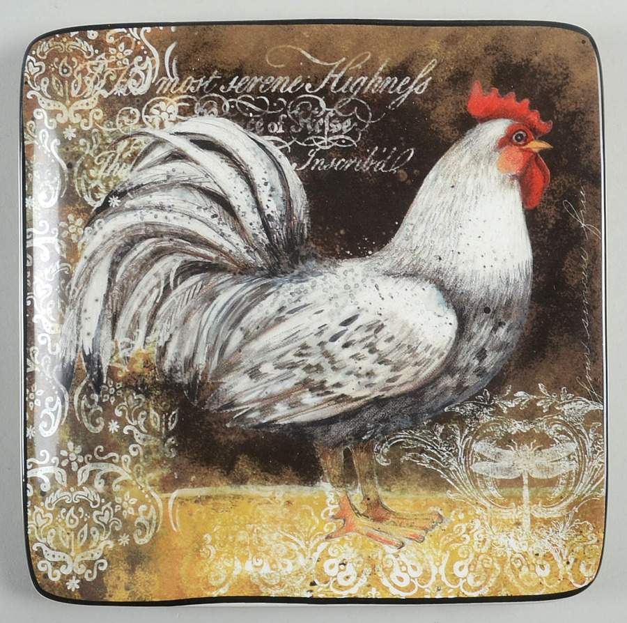 Vintage Rooster Square Salad/Dessert Plate by Certified International-1