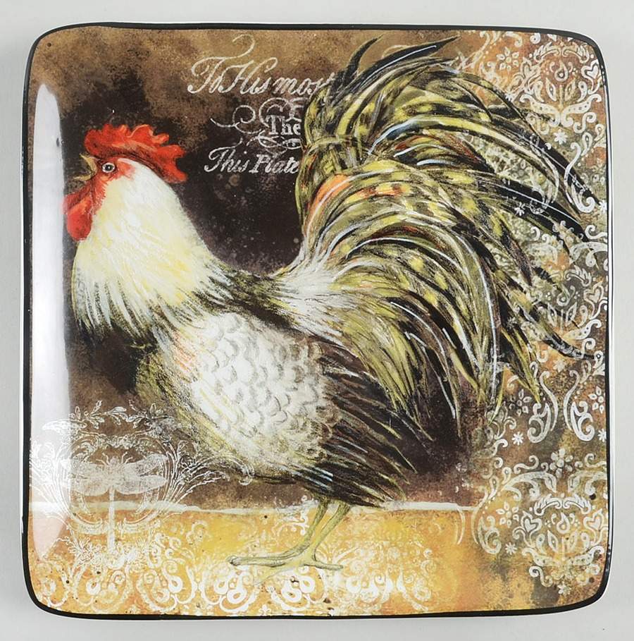 Vintage Rooster Square Salad/Dessert Plate by Certified International-1