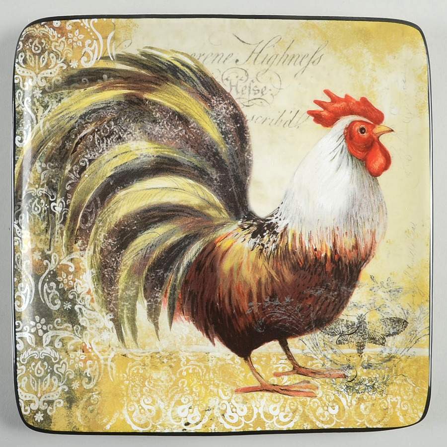Vintage Rooster Square Salad/Dessert Plate by Certified International-1