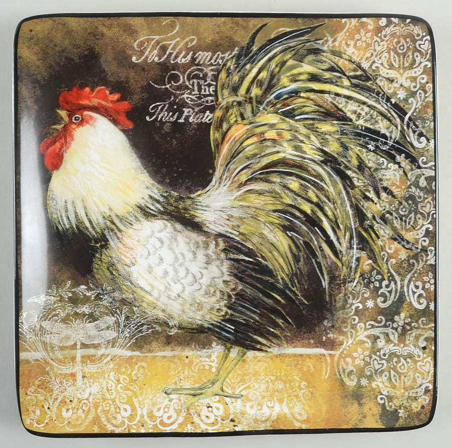 Vintage Rooster Square Dinner Plate by Certified International-1