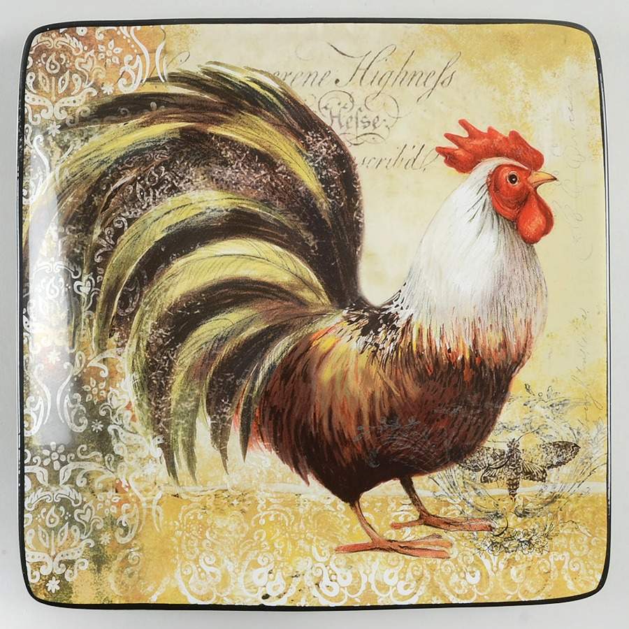 Vintage Rooster Square Dinner Plate by Certified International-1