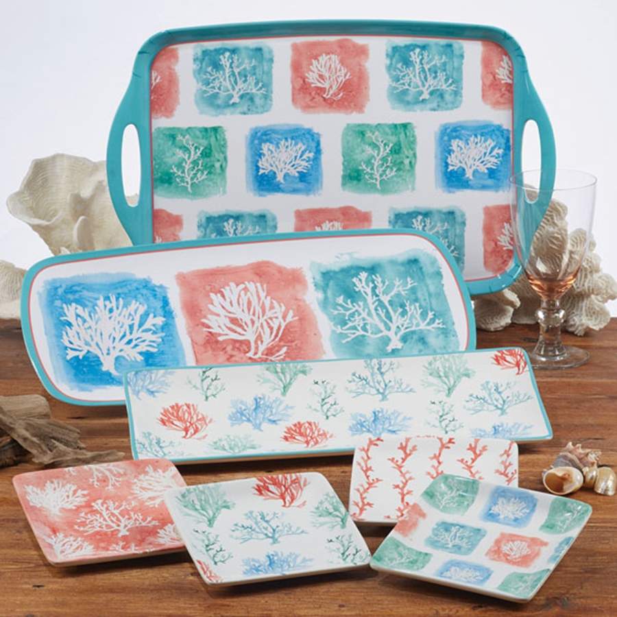 Water Coral 19" Rectangular Handled Serving Melamine Tray by Certified International-1