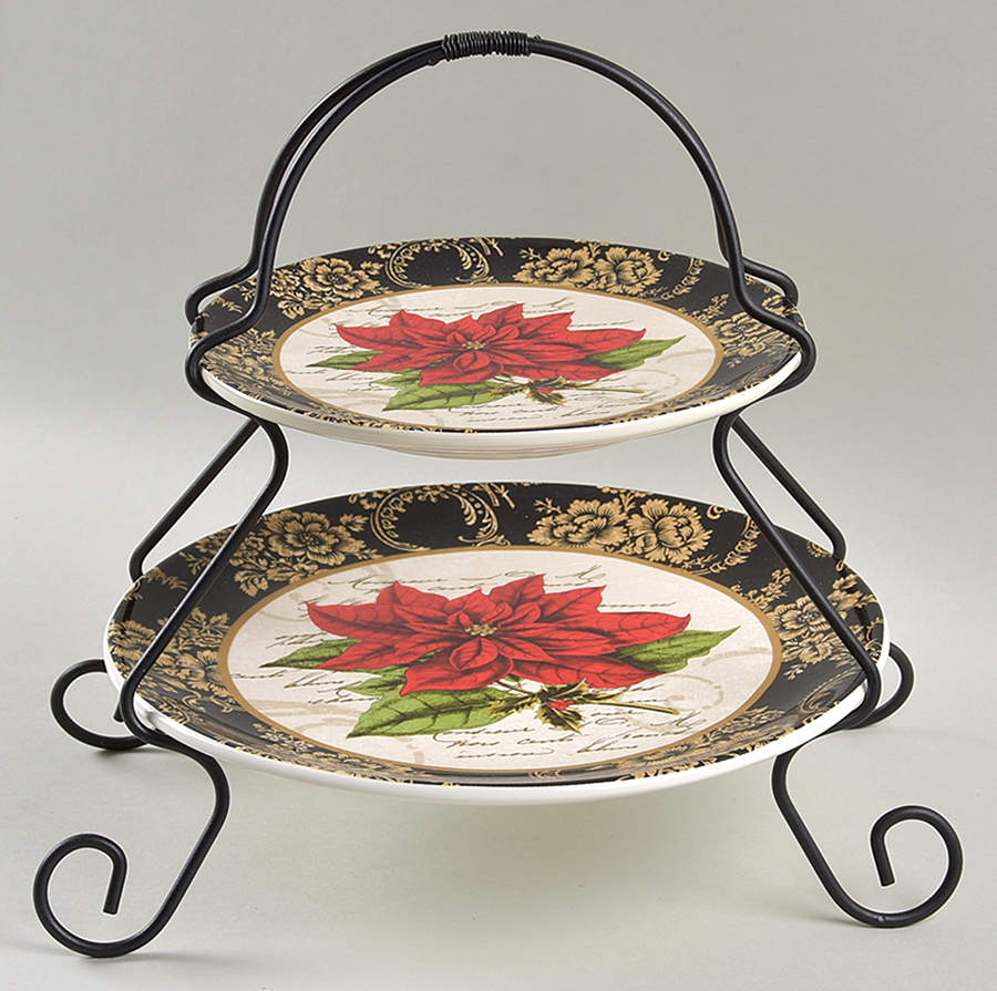 Highland Holiday 2 Tier Server Plates & Metal Stand by Certified International-1