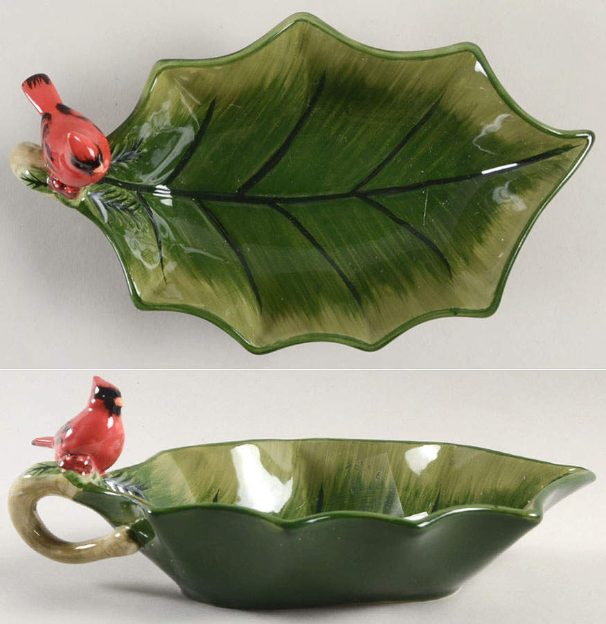 Christmas Cardinals 9" Leaf Bowl by Certified International-1
