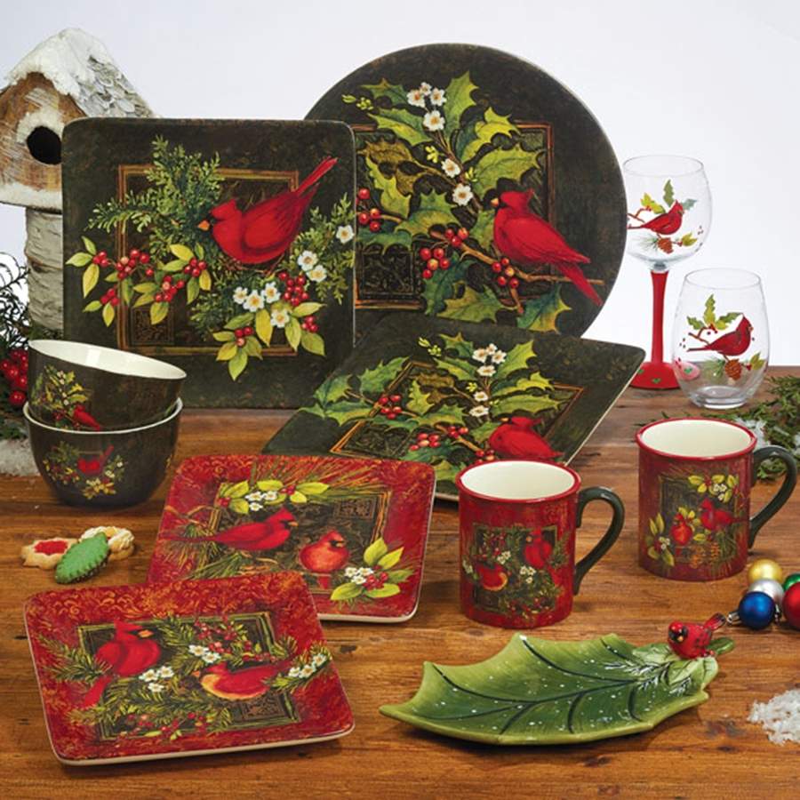 Christmas Cardinals Square Dinner Plate by Certified International-1