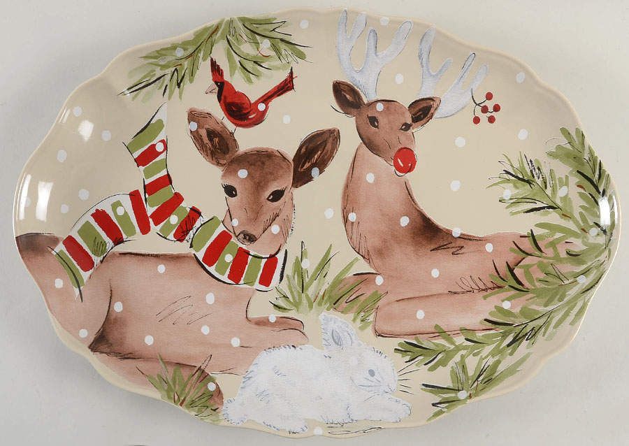 Deer Friends 19" Oval Serving Platter by Casafina-1