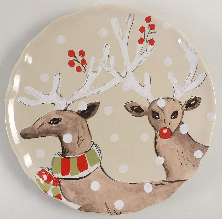 Deer Friends Dinner Plate with Linen Background by Casafina-1