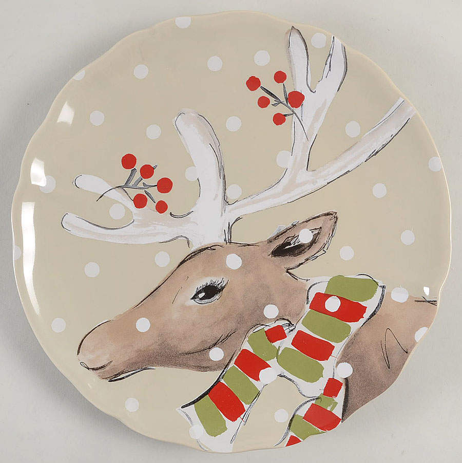 Deer Friends Dinner Plate with Linen Background by Casafina-1