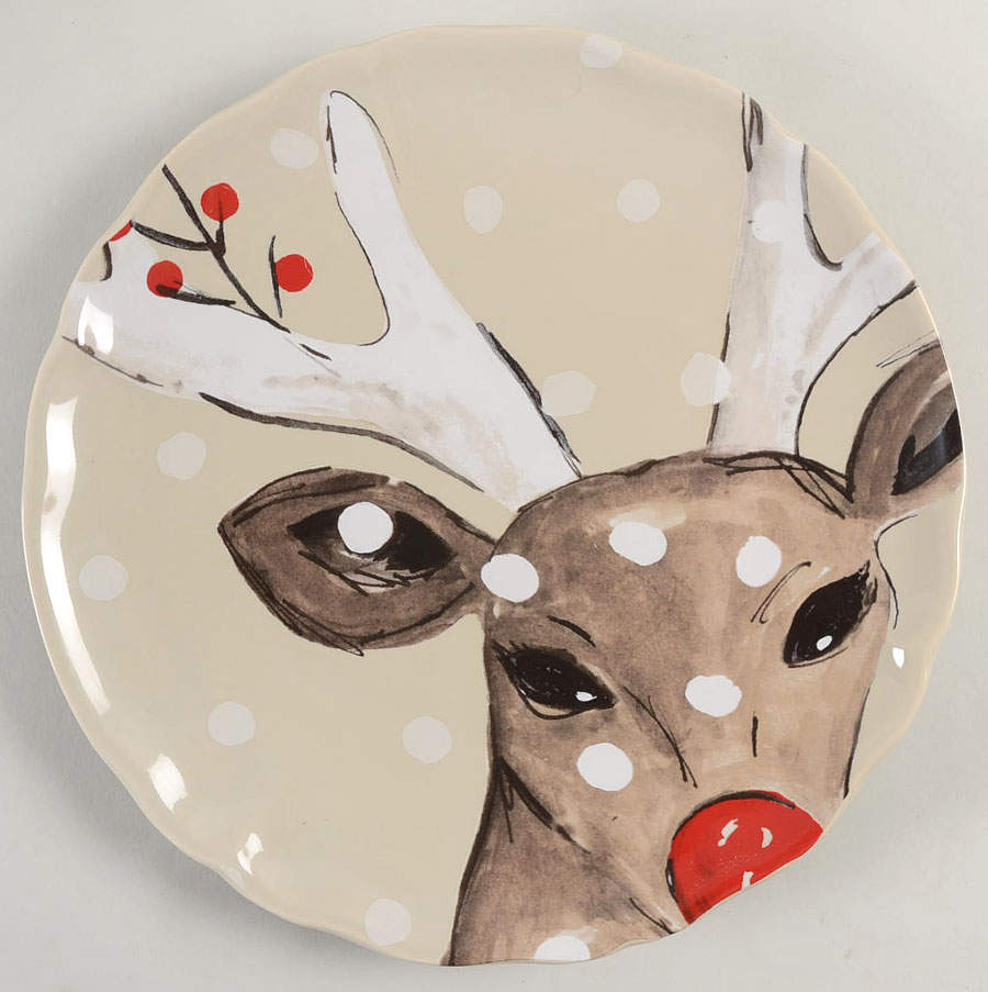 Deer Friends Dinner Plate with Linen Background by Casafina-1