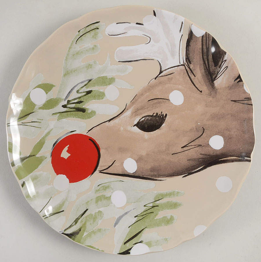 Deer Friends Dinner Plate with Linen Background by Casafina-1