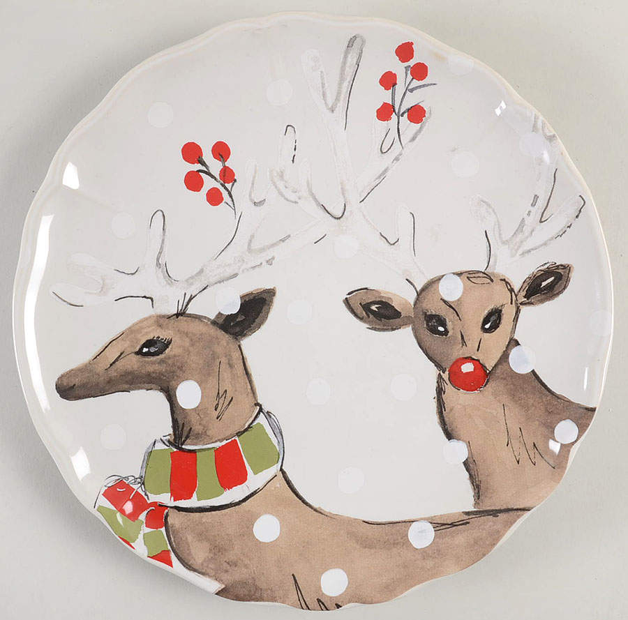 Deer Friends Dinner Plate with White Background by Casafina-1