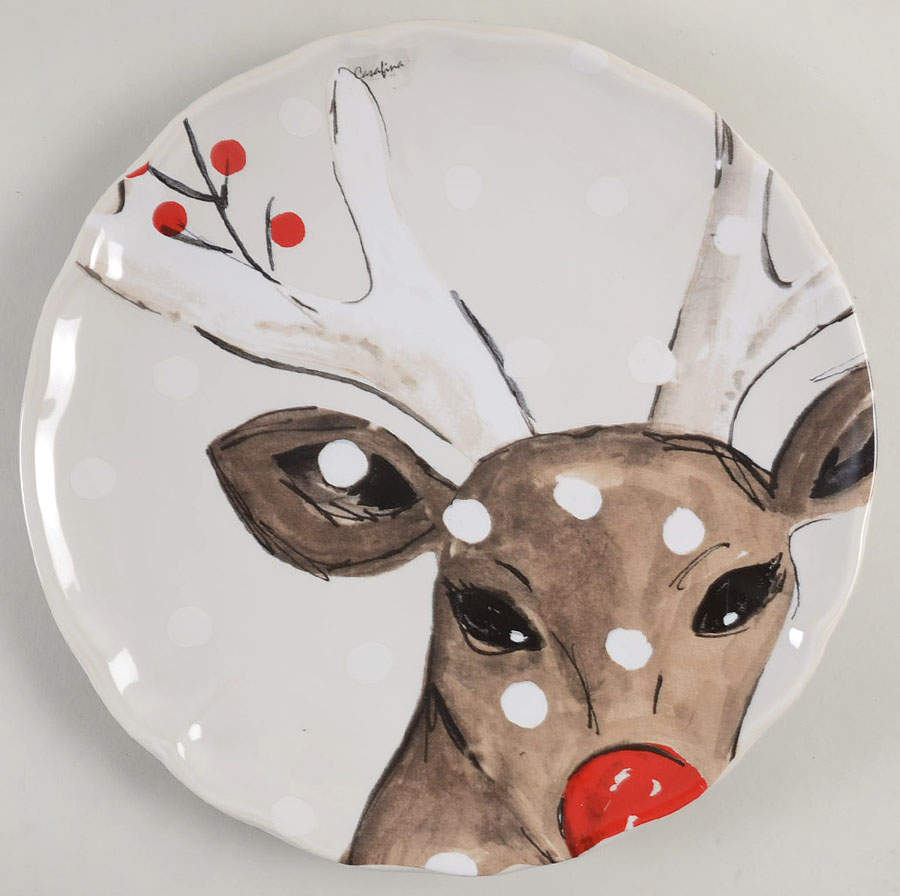 Deer Friends Dinner Plate with White Background by Casafina-1