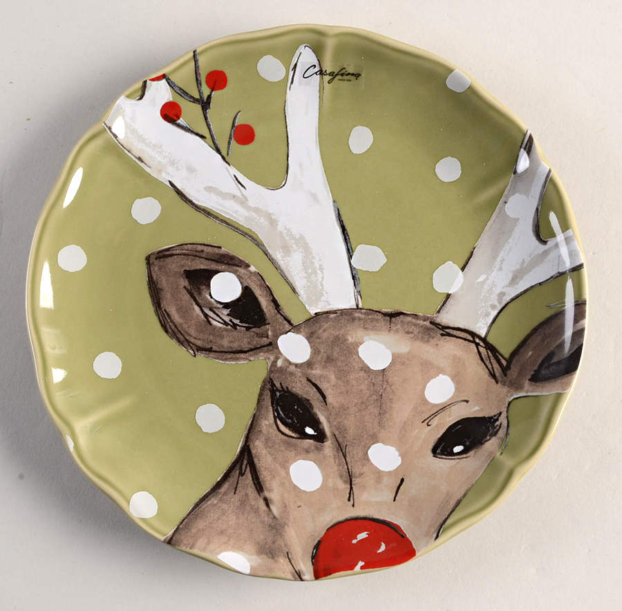 Deer Friends Salad Dessert Plate with Green Background by Casafina-1