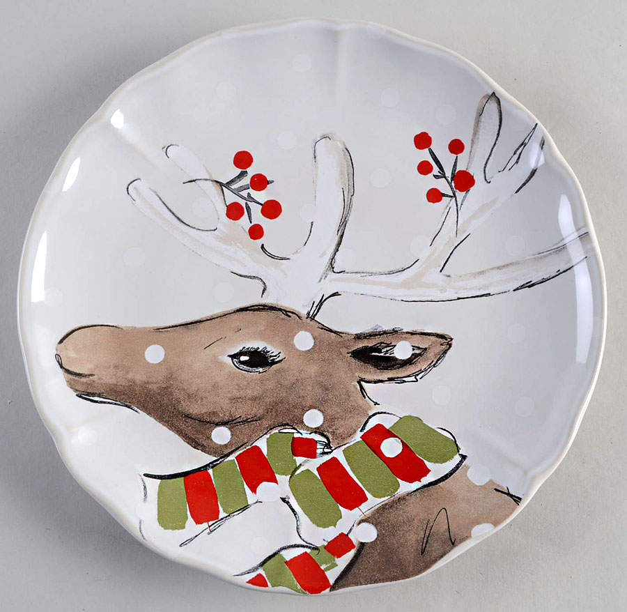 Deer Friends Salad Dessert Plate with White Background by Casafina-1