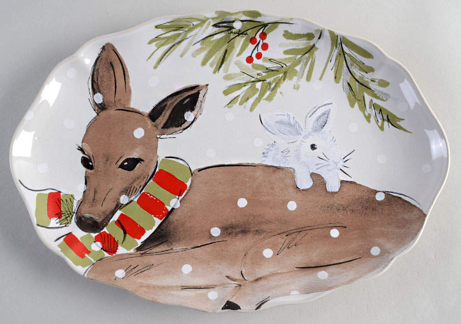 Deer Friends 12" Oval Serving Platter by Casafina-1
