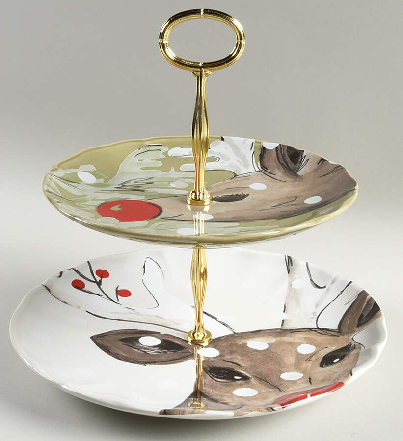 Deer Friends 6 5/8"-10"  2 Tiered Serving Tray (Dp, Sp) HC by Casafina-1