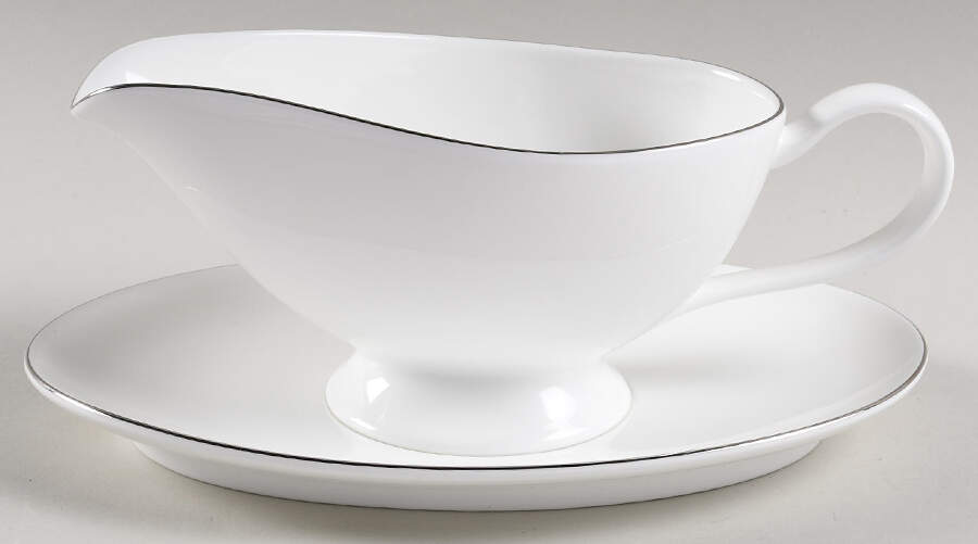 Maison (Platinum Rim) Gravy Boat & Underplate by Crate & Barrel-1