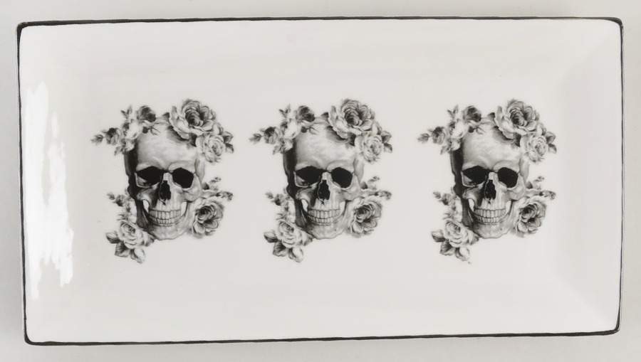 Floral Skull 9" Rectangular Serving Platter by Ciroa-1
