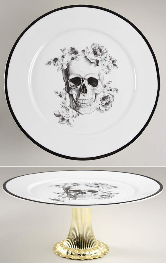 Floral Skull Cake Stand with 4"-5" Metal Pedestal  Hc by Ciroa-1