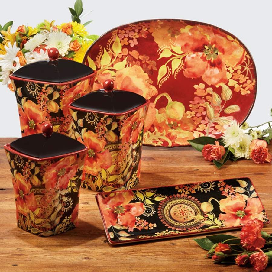 Watercolor Poppies (3 Piece) Canister Set (Box Set) by Certified International-1