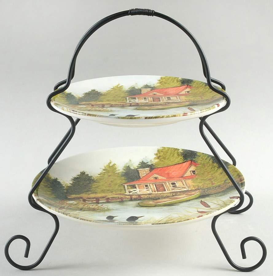 Lake Life 2 Tier Server Plates & Metal Stand by Certified International-1