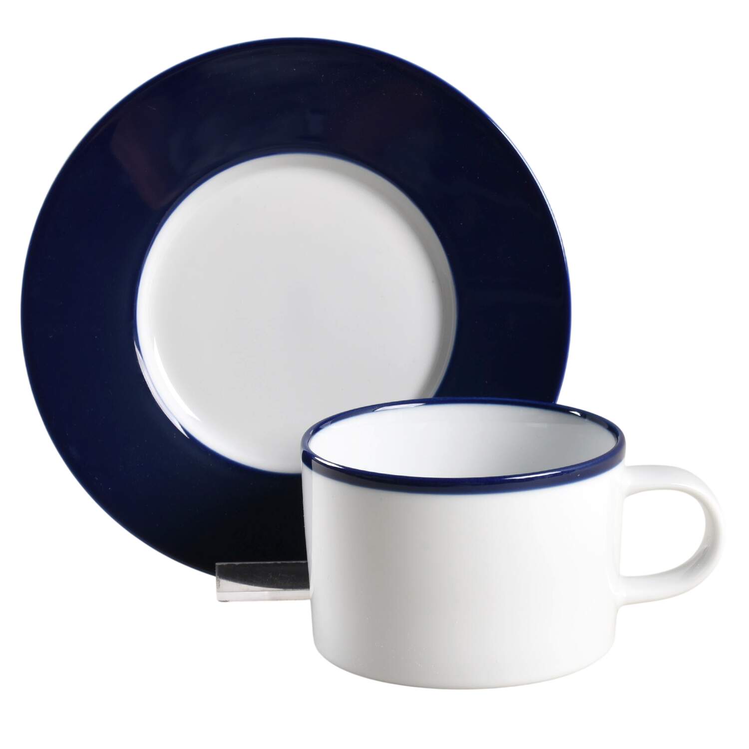 Maison Cobalt Blue Flat Cup & Saucer Set by Crate & Barrel-1
