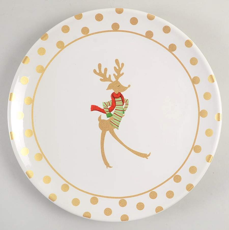 Gold Dancing Reindeer Dinner Plate by Certified International-1