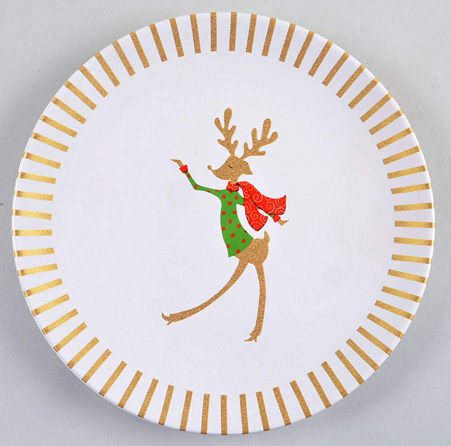 Gold Dancing Reindeer Salad/Dessert Plate by Certified International-1