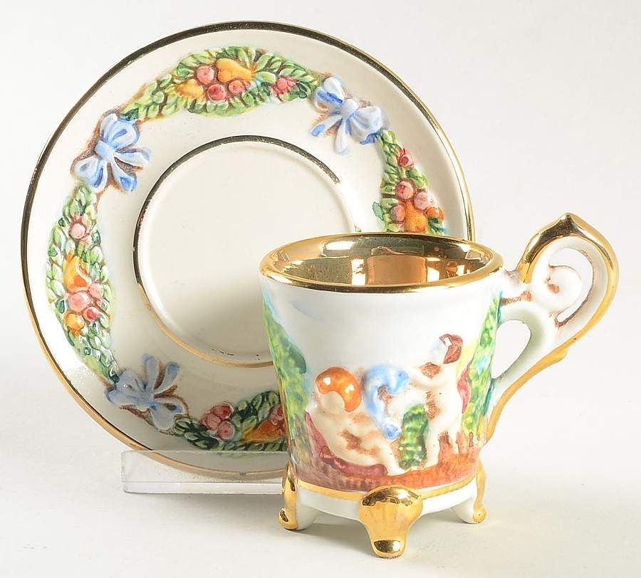 CJJ15 Footed Demitasse Cup & Saucer Set by Capo-di-Monte (Italy)-1