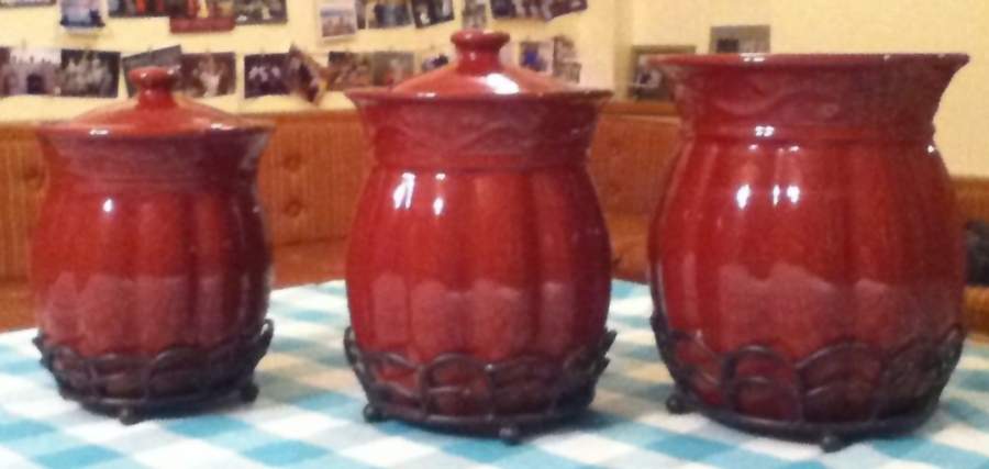Berry (3 Piece) Canister & Metal Base Set by Celebrating Home-1