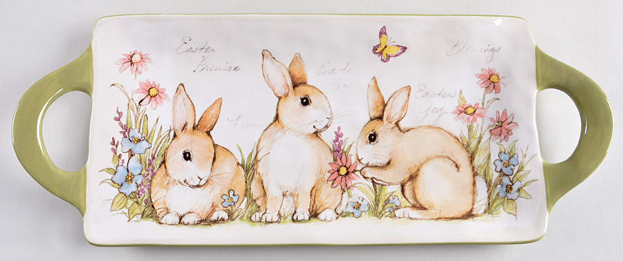 Bunny Patch 15" Rectangular Handled Tray by Certified International-1