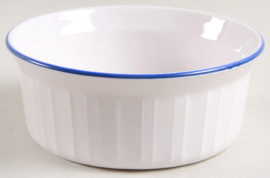 French White Blue Trim Individual Casserole No Plastic Lid by Corning Corelle-1
