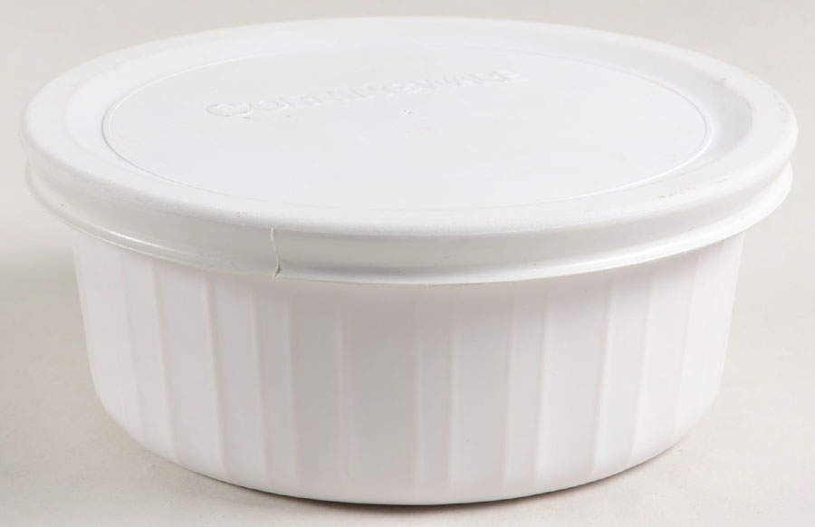 French White Blue Trim Individual Casserole & Plastic Lid by Corning Corelle-1