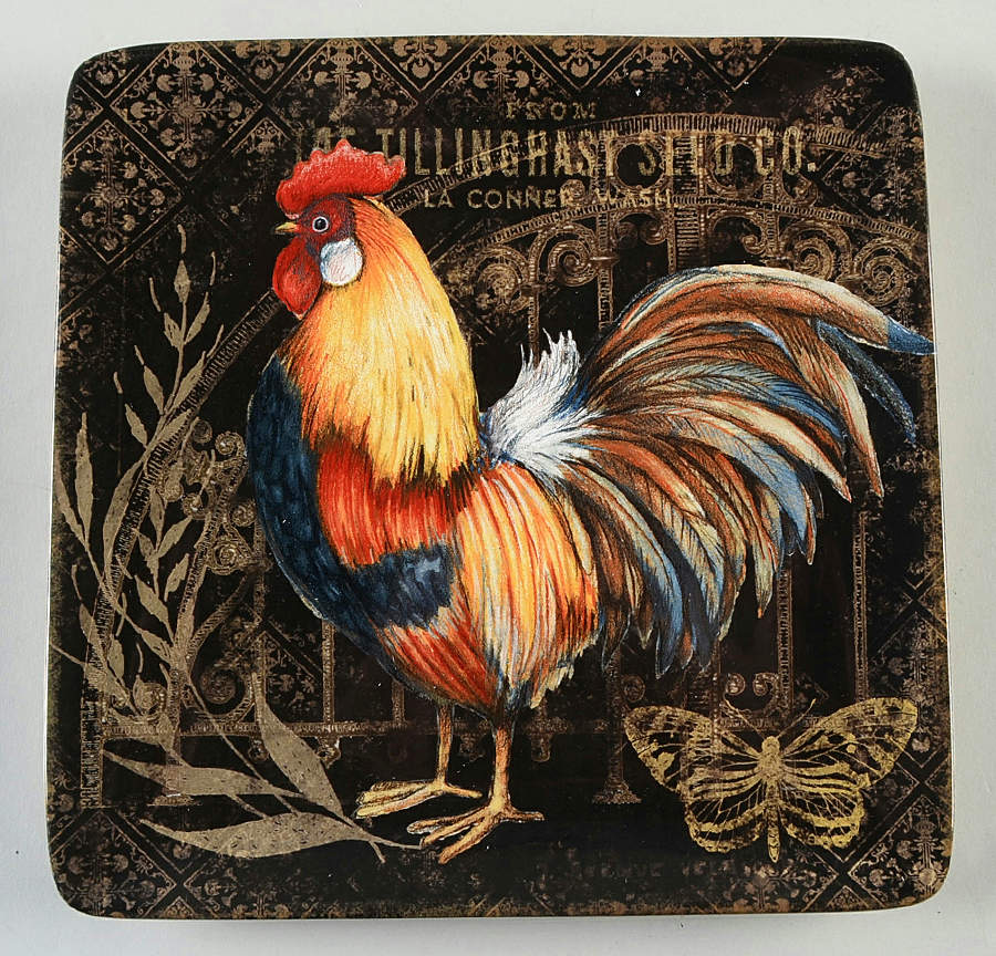 Gilded Rooster Square Dinner Plate by Certified International-1