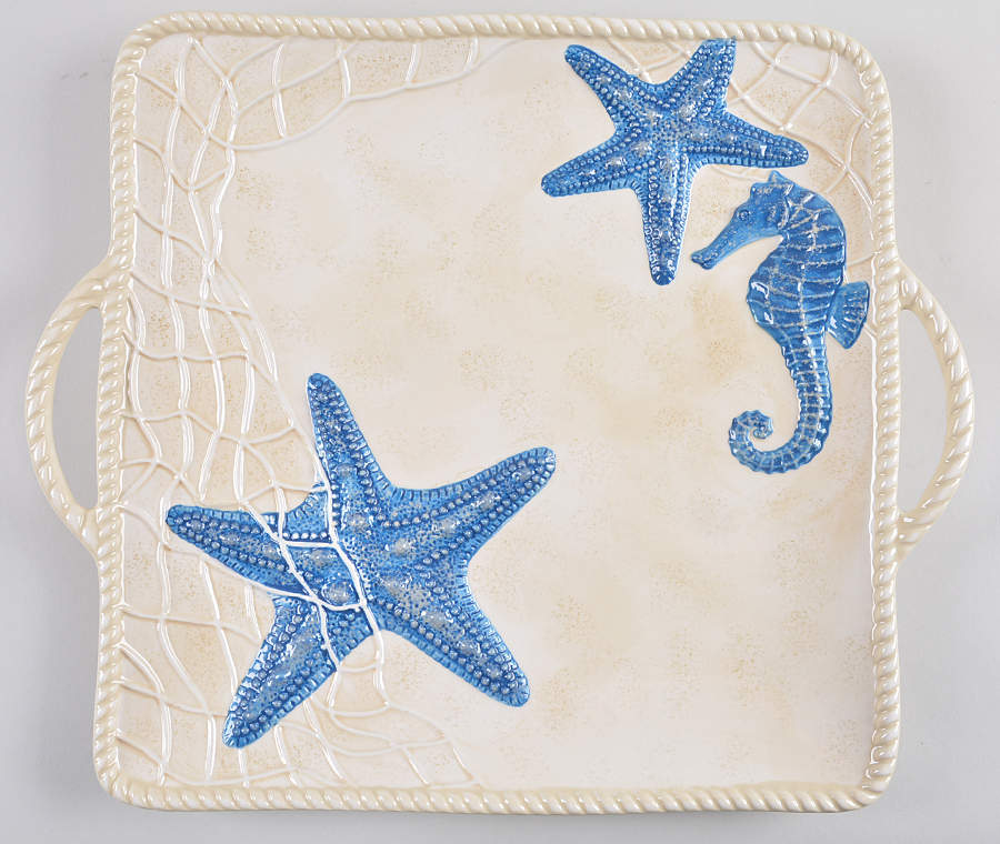 Seaside 12" Square Handled Platter by Certified International-1