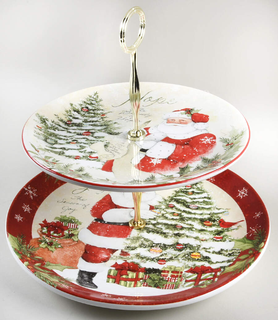 Holiday Wishes 6 5/8"-10"  2 Tiered Serving Tray (Dp, Sp) HC by Certified International-1