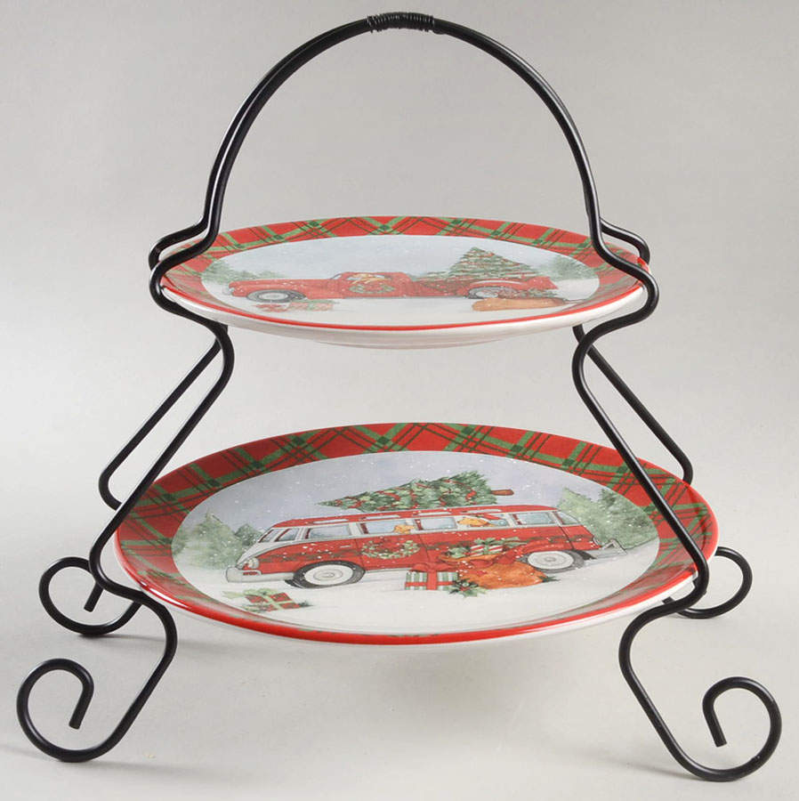Home for Christmas 2 Tier Server Plates & Metal Stand by Certified International-1