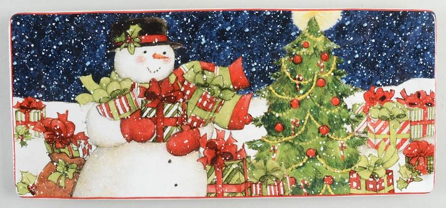 Starry Night Snowman Rectangular Tray 11" by Certified International-1