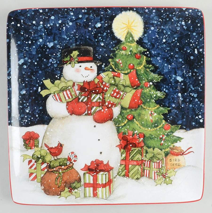Starry Night Snowman 12" Square Serving Platter by Certified International-1