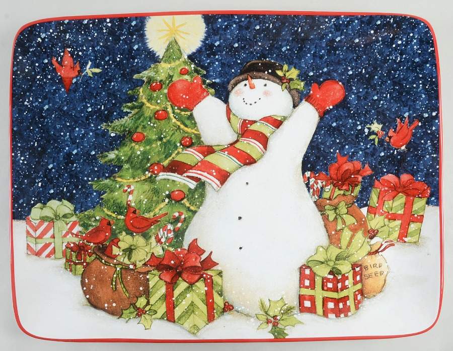 Starry Night Snowman 16" Rectangular Serving Platter by Certified International-1