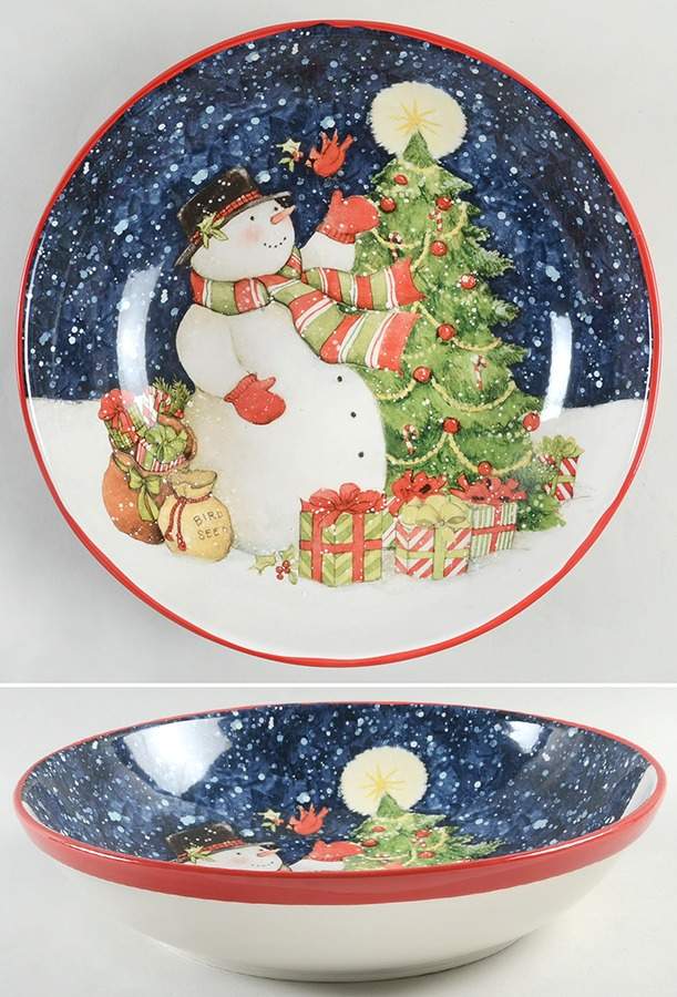 Starry Night Snowman 13" Pasta Serving Bowl by Certified International-1