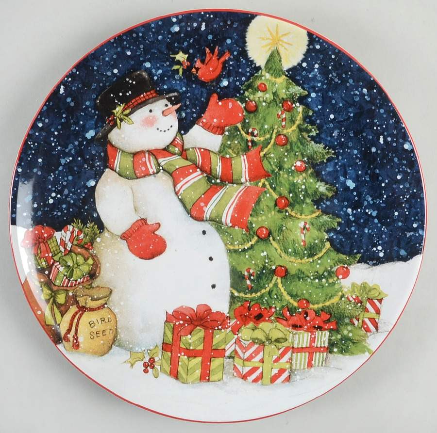 Starry Night Snowman Dinner Plate by Certified International-1