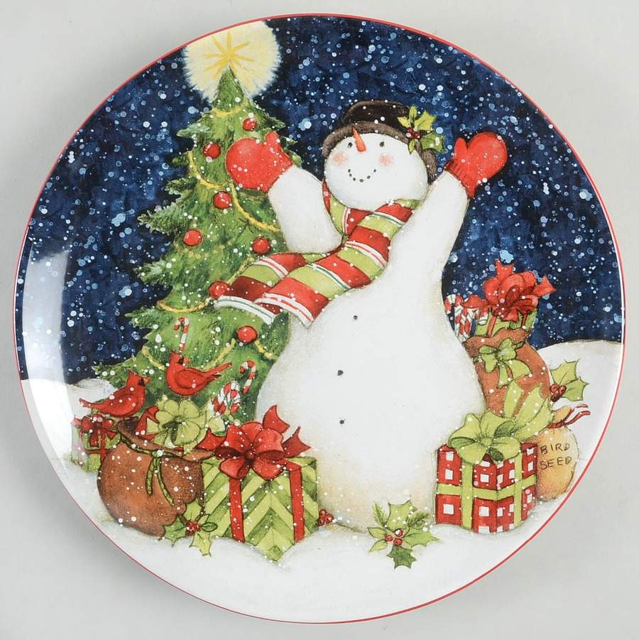 Starry Night Snowman Dinner Plate by Certified International-1