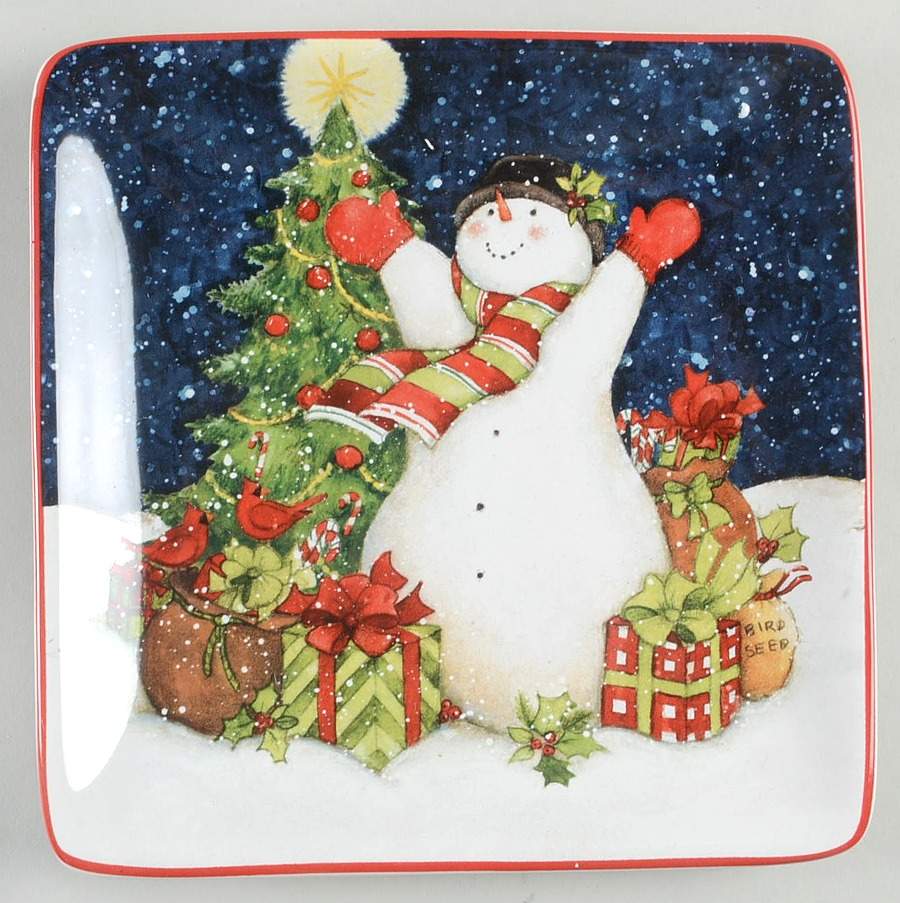 Starry Night Snowman Square Canape Plate by Certified International-1