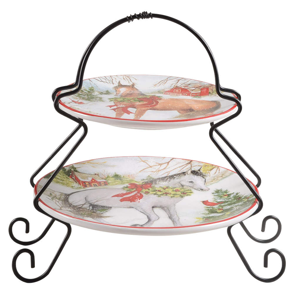 Christmas on the Farm 2 Tier Server Plates & Metal Stand by Certified International-1