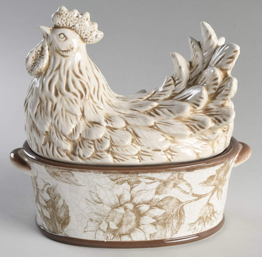Toile Rooster Figural Serving Bowl & Lid by Certified International-1