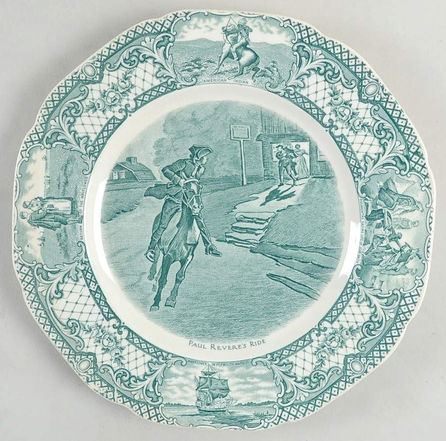 Colonial Times Dark Green Luncheon Plate by Crown Ducal-1